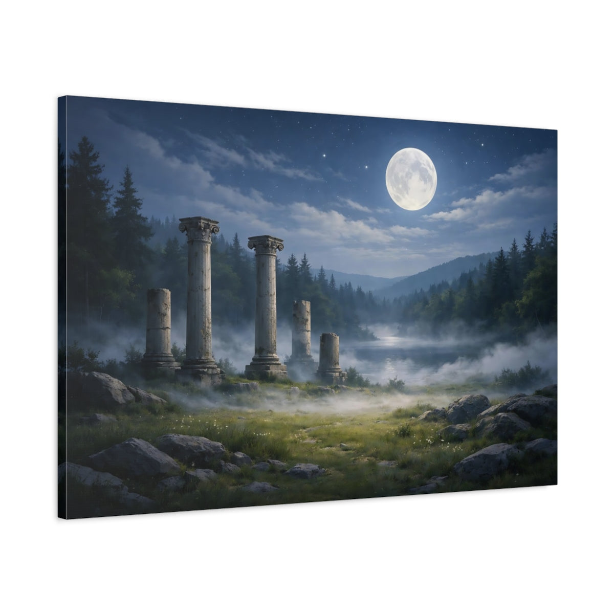 Main Mockup. Nature Ancient Ruins Moonlit Ancient Ruins shown as stretched canvas wall art