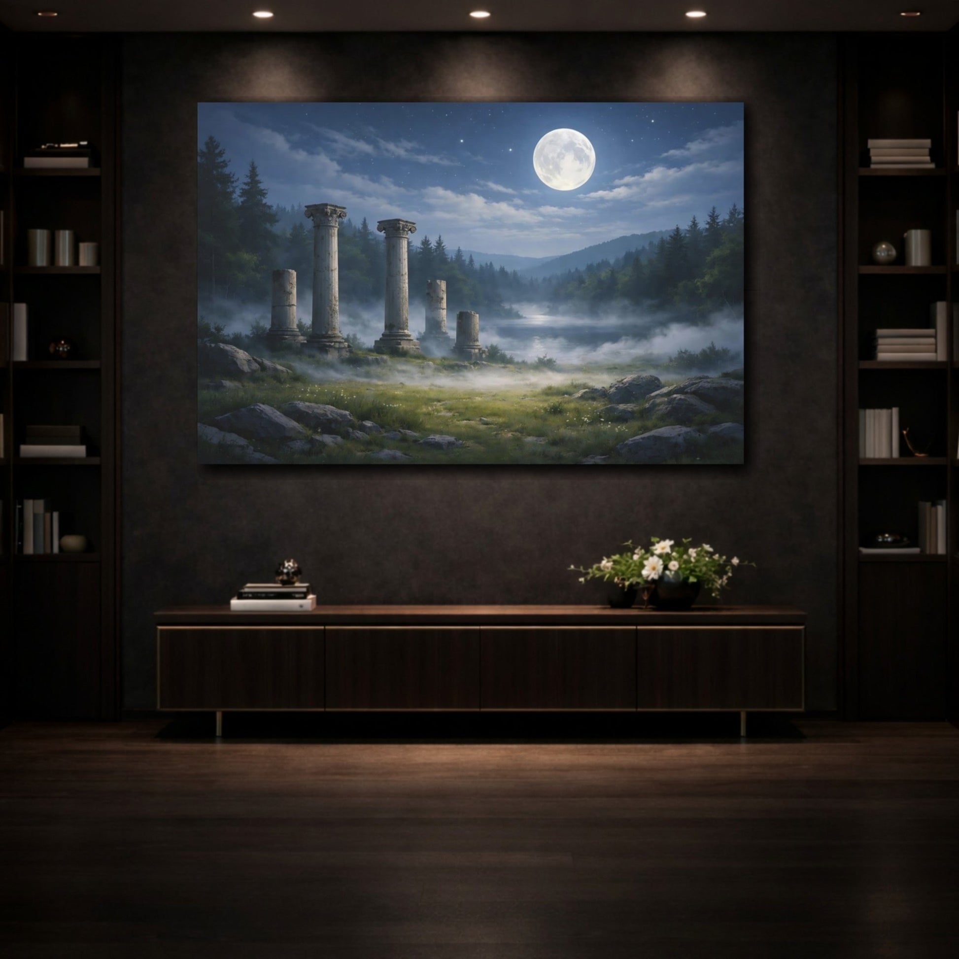 Nature Ancient Ruins Moonlit - Canvas Wall Art Print - YesArtYes