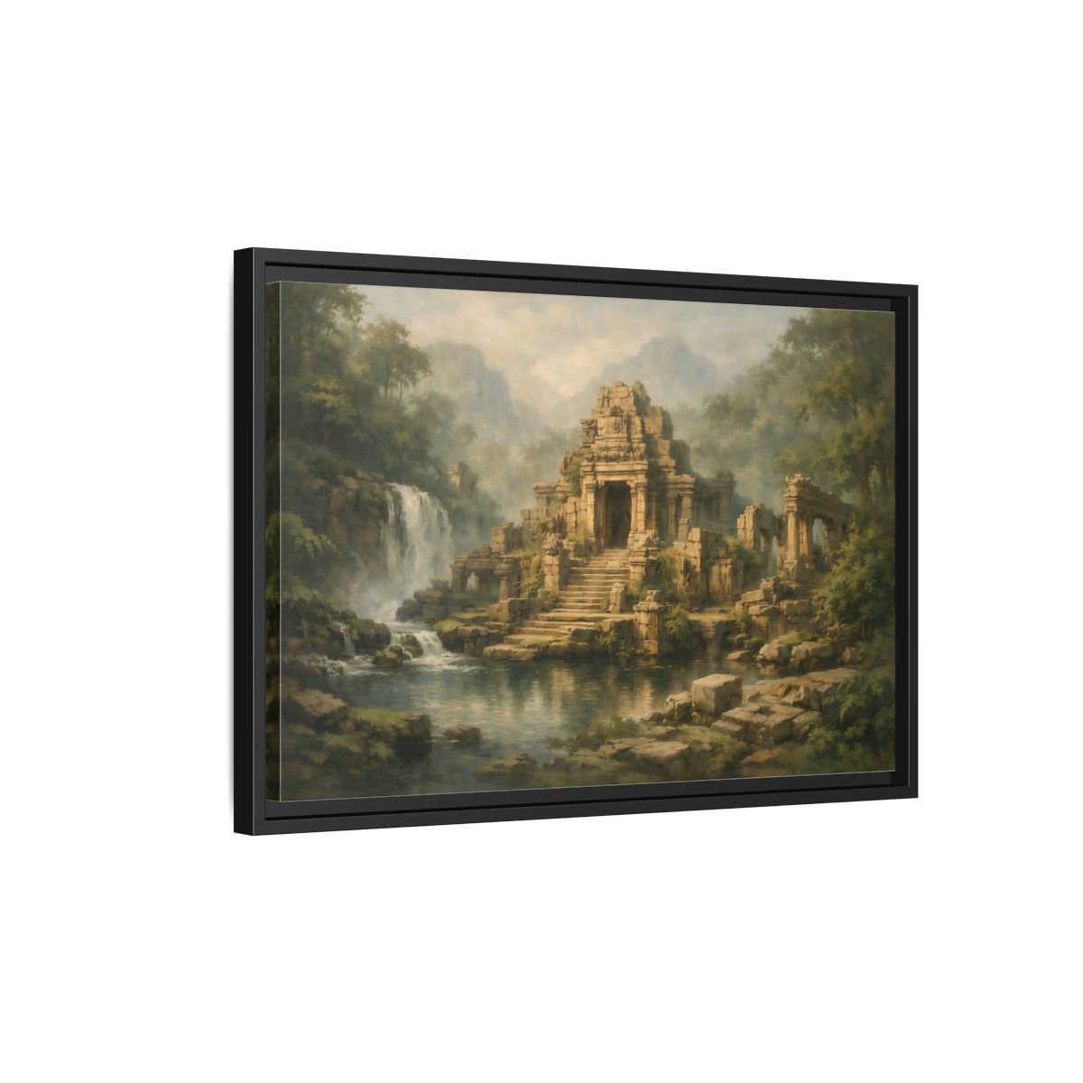 Side Mockup 3. Nature Ancient Temple Jungle Temple Ruins shown as stretched canvas wall art