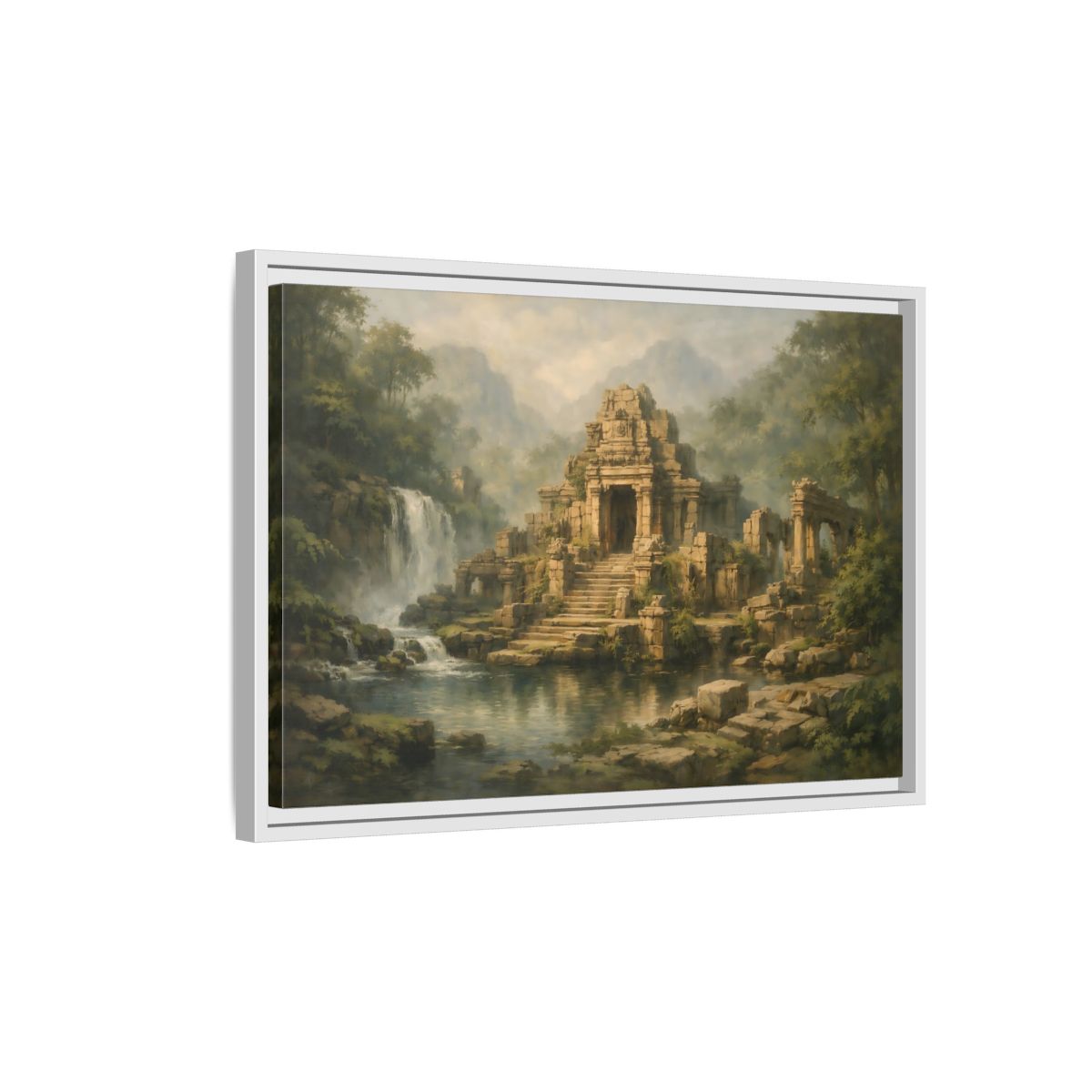 Side Mockup 1. Nature Ancient Temple Jungle Temple Ruins shown as stretched canvas wall art