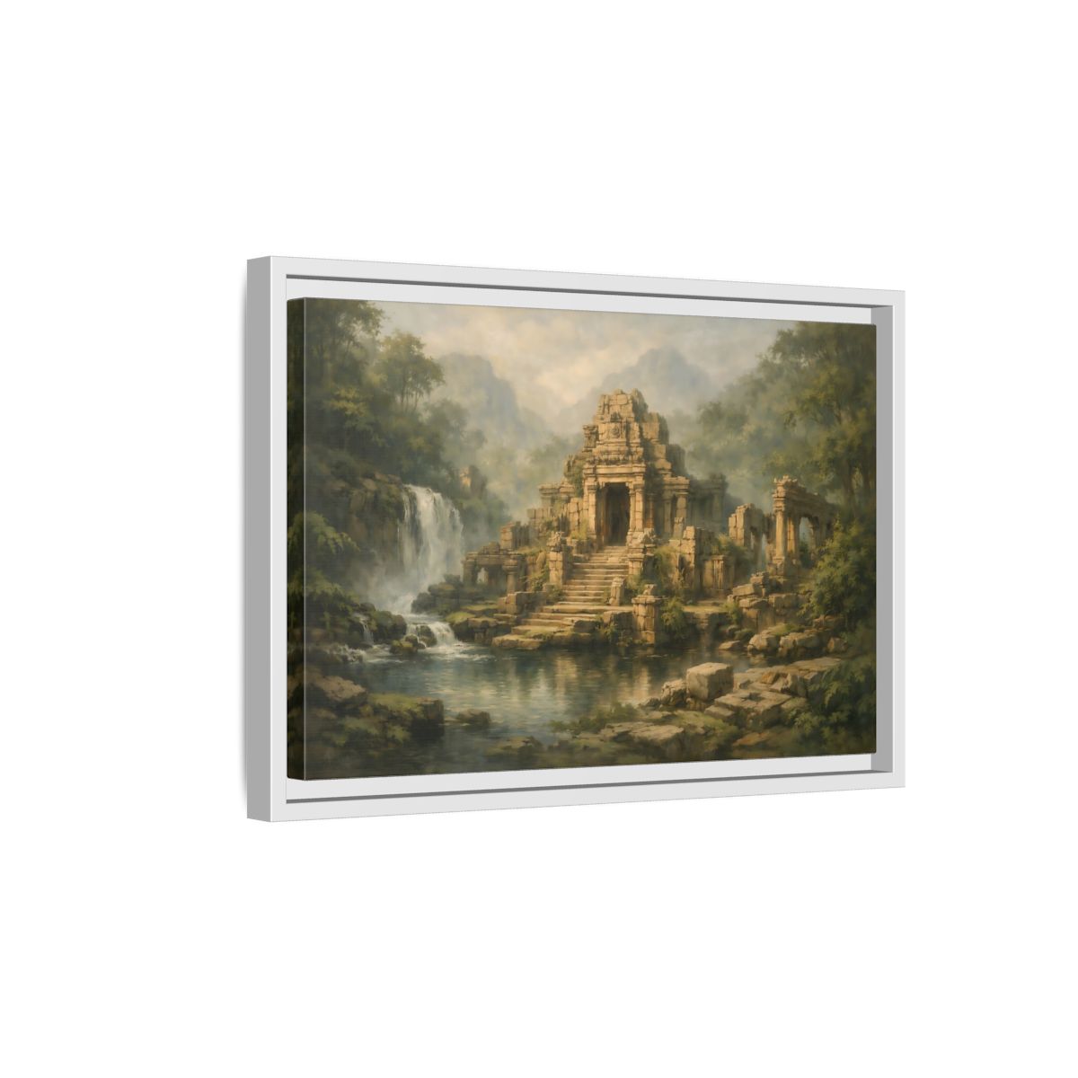 Side Mockup 4. Nature Ancient Temple Jungle Temple Ruins shown as stretched canvas wall art