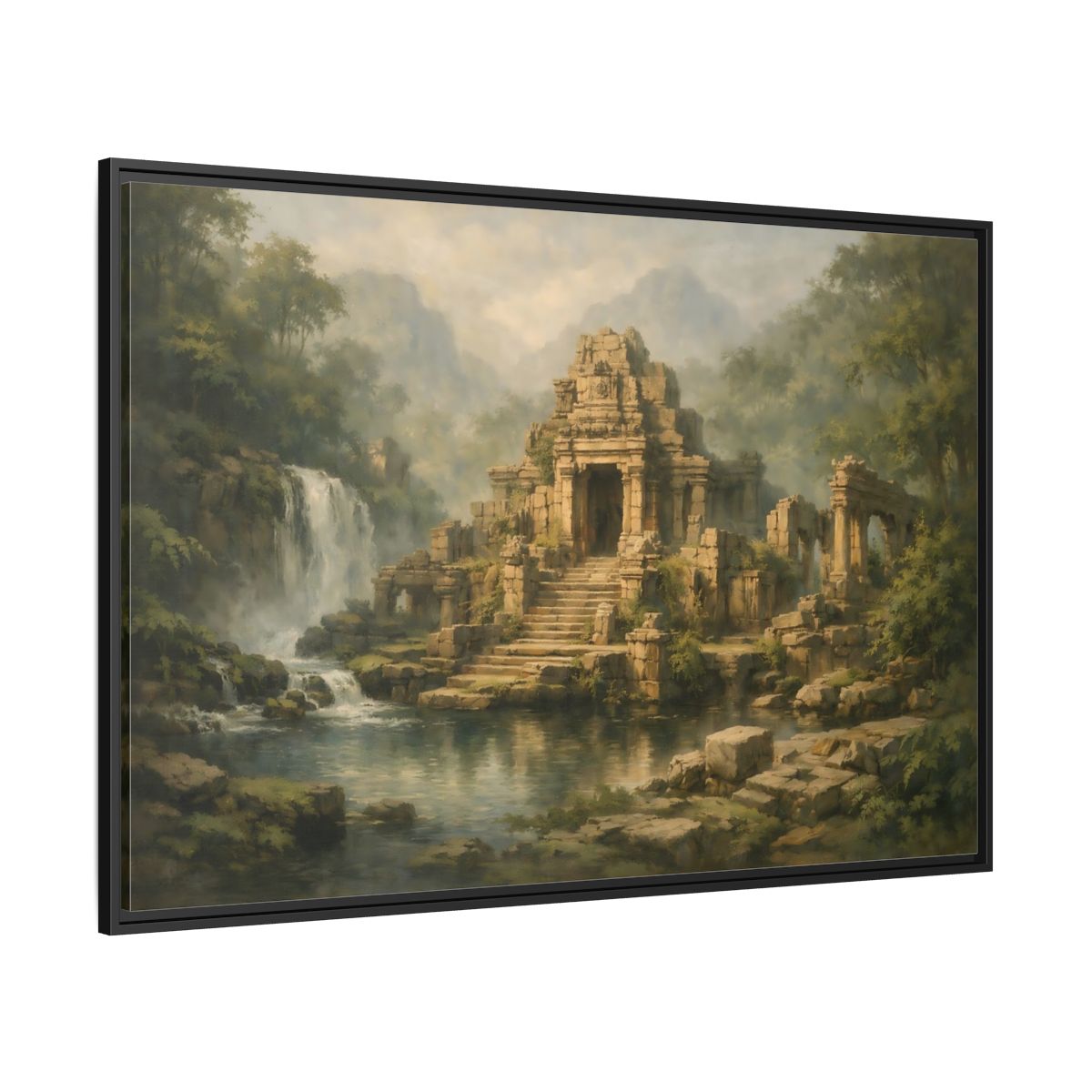Side Mockup 12. Nature Ancient Temple Jungle Temple Ruins shown as stretched canvas wall art