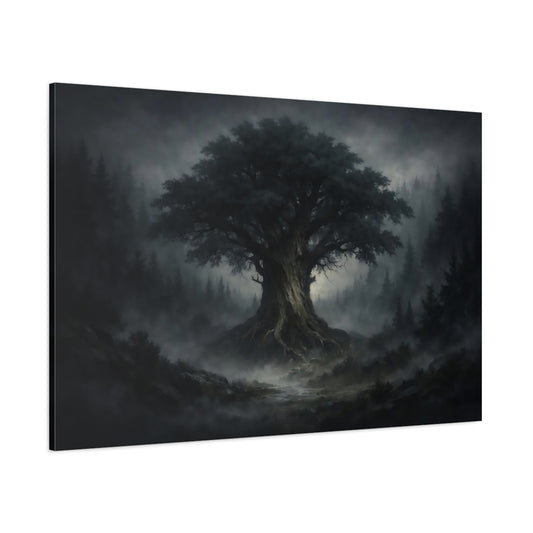 Nature Ancient Tree Dark Misty Forest shown as stretched canvas wall art