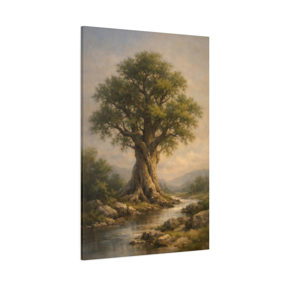 Main Mockup. Nature Ancient Tree Green Tree River shown as stretched canvas wall art