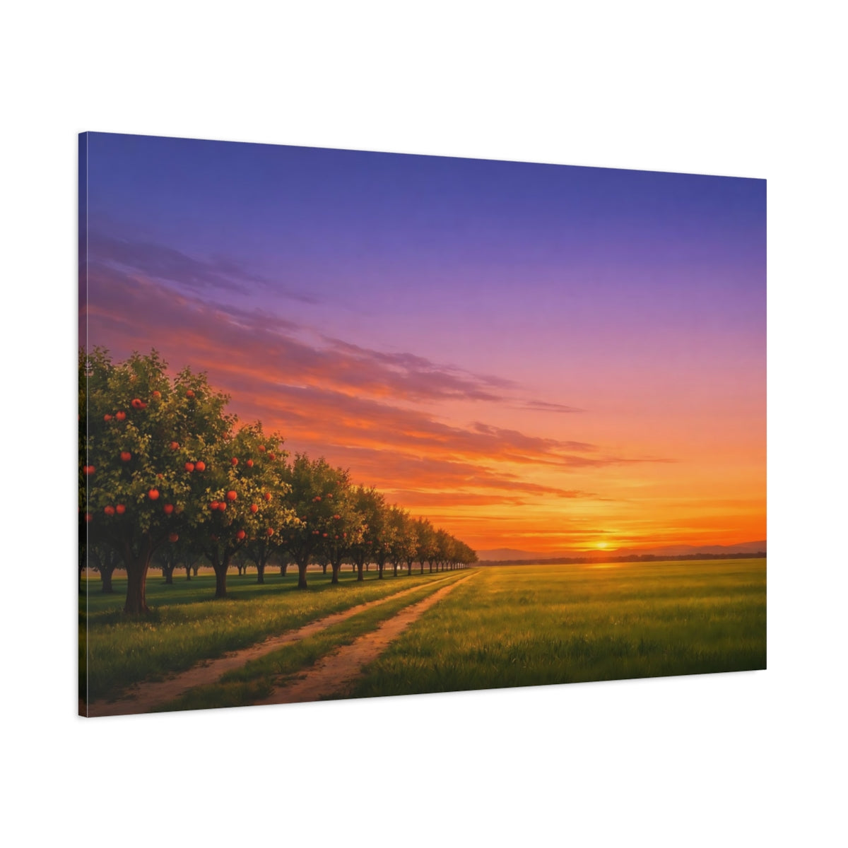 Side Mockup 1. Nature Apple Orchard Sunset Orchard shown as stretched canvas wall art