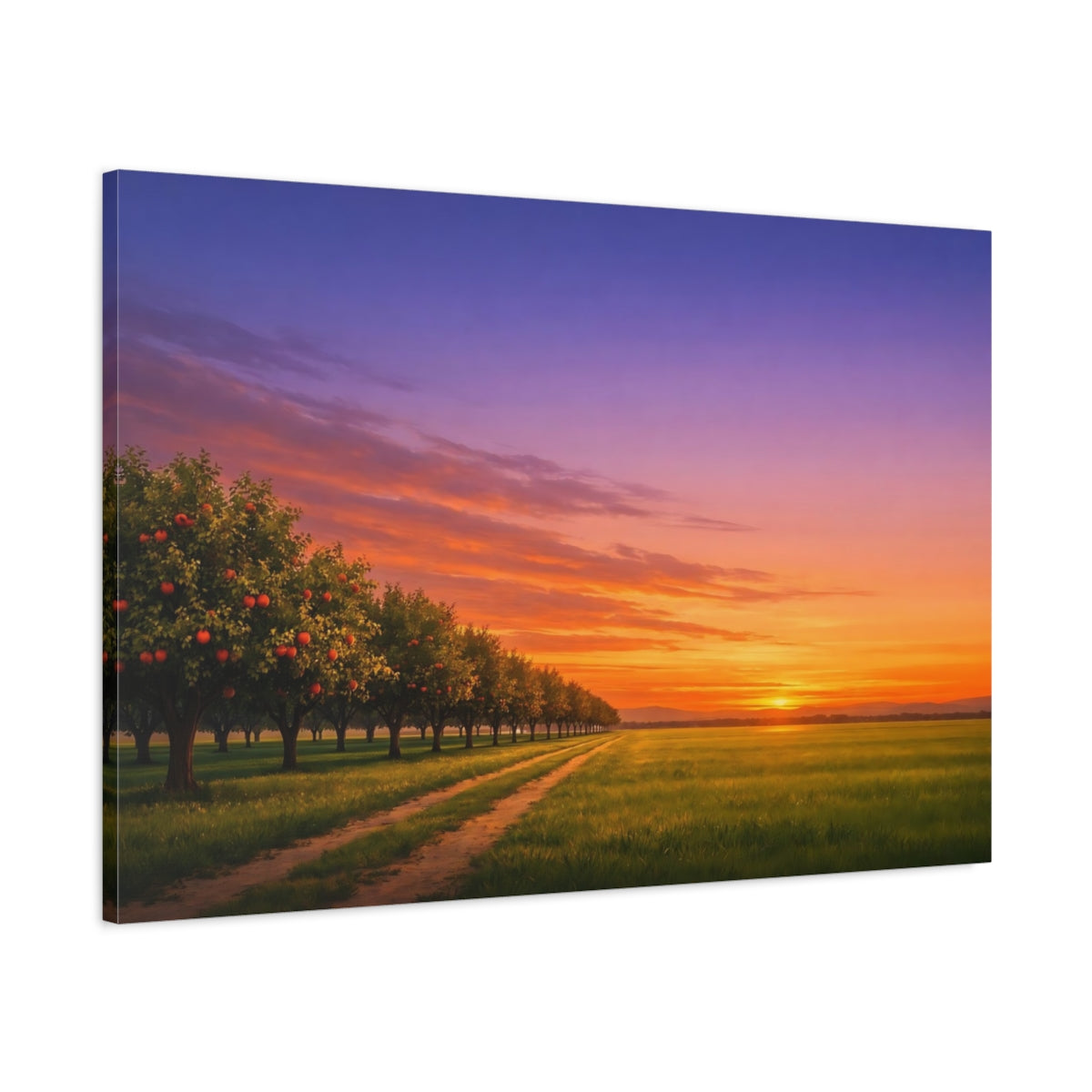 Main Mockup. Nature Apple Orchard Sunset Orchard shown as stretched canvas wall art