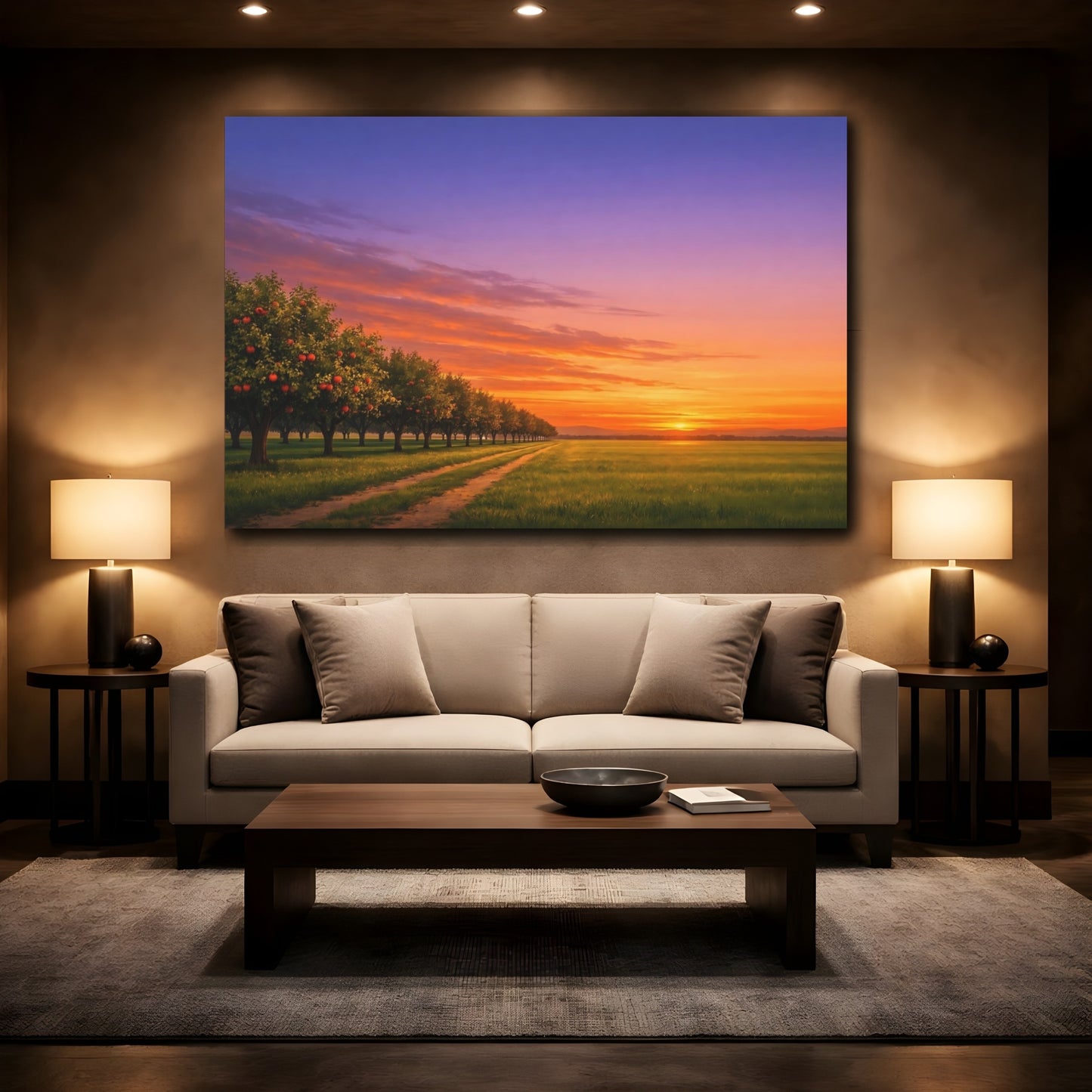 Mockup 2. Nature Apple Orchard Sunset Orchard shown as stretched canvas wall art