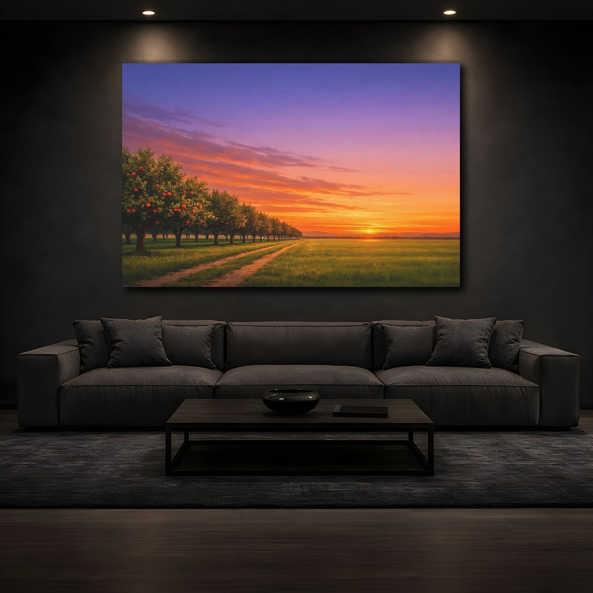 Mockup 4. Nature Apple Orchard Sunset Orchard shown as stretched canvas wall art