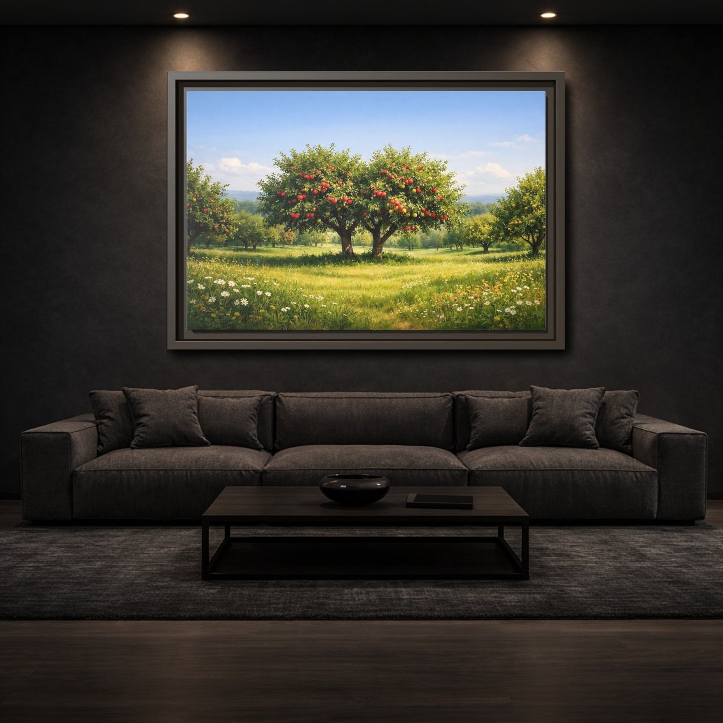 Mockup 2. Nature Apple Trees Red Apple Orchard shown as stretched canvas wall art