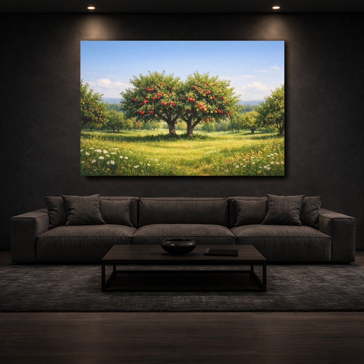Mockup 2. Nature Apple Trees Red Green Apple Trees shown as stretched canvas wall art