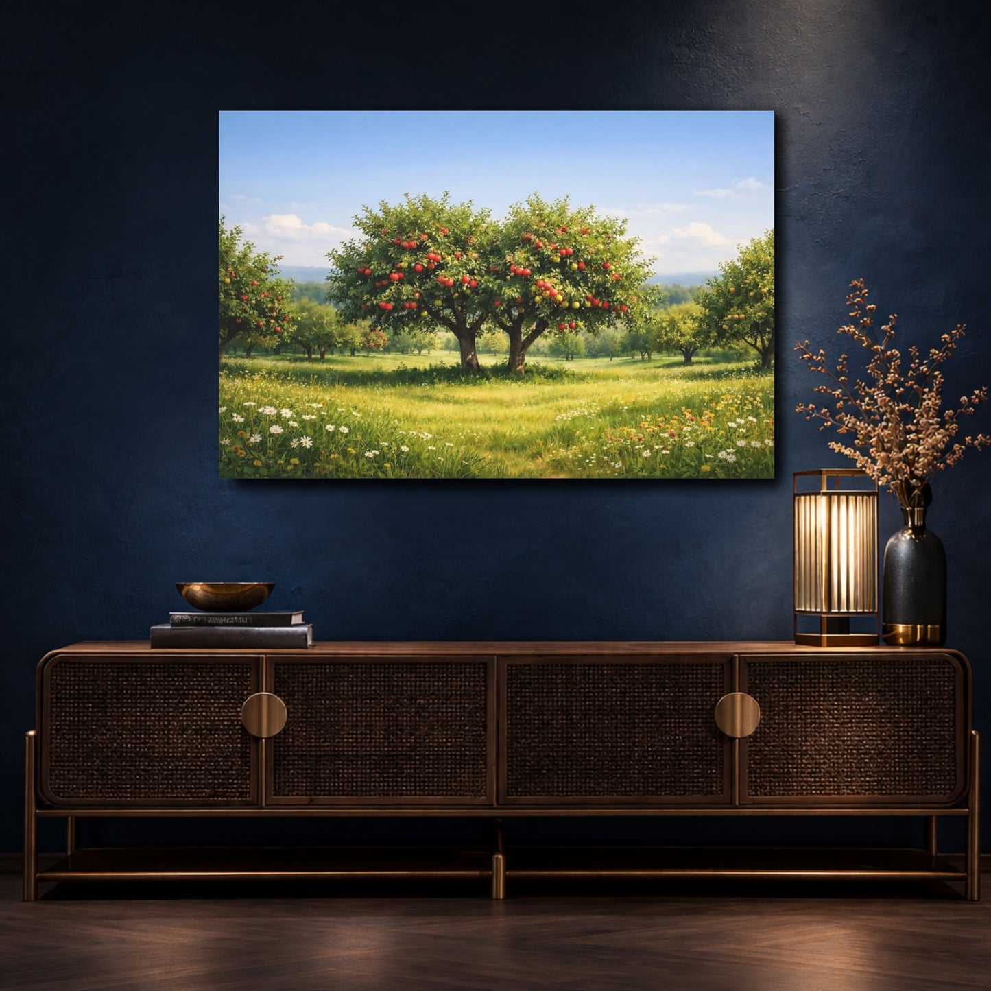 Mockup 4. Nature Apple Trees Red Green Apple Trees shown as stretched canvas wall art