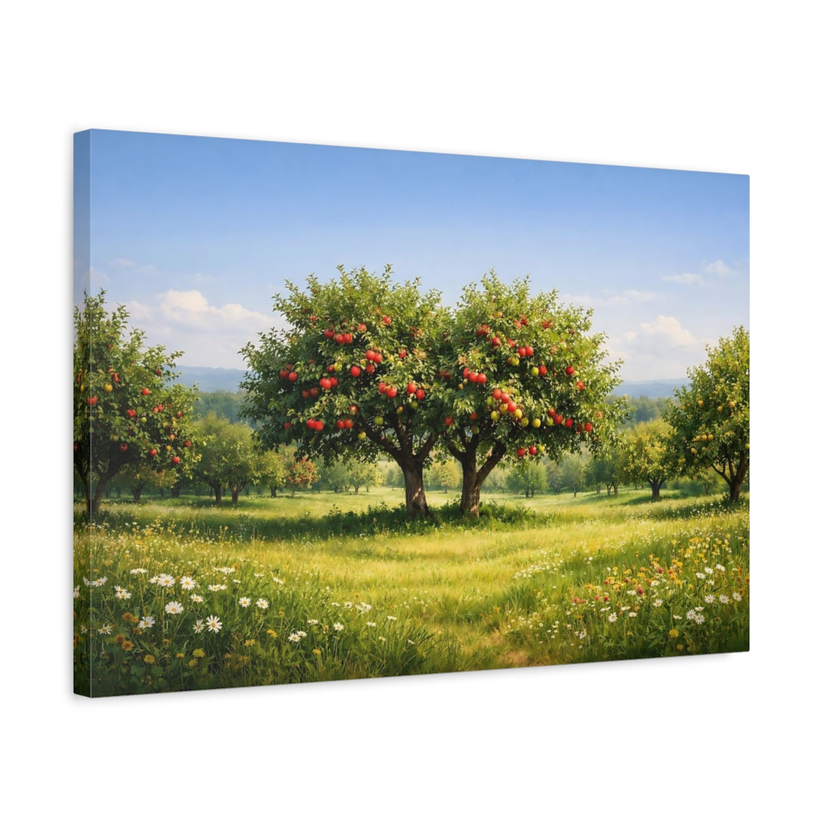 Side Mockup 3. Nature Apple Trees Red Green Apple Trees shown as stretched canvas wall art