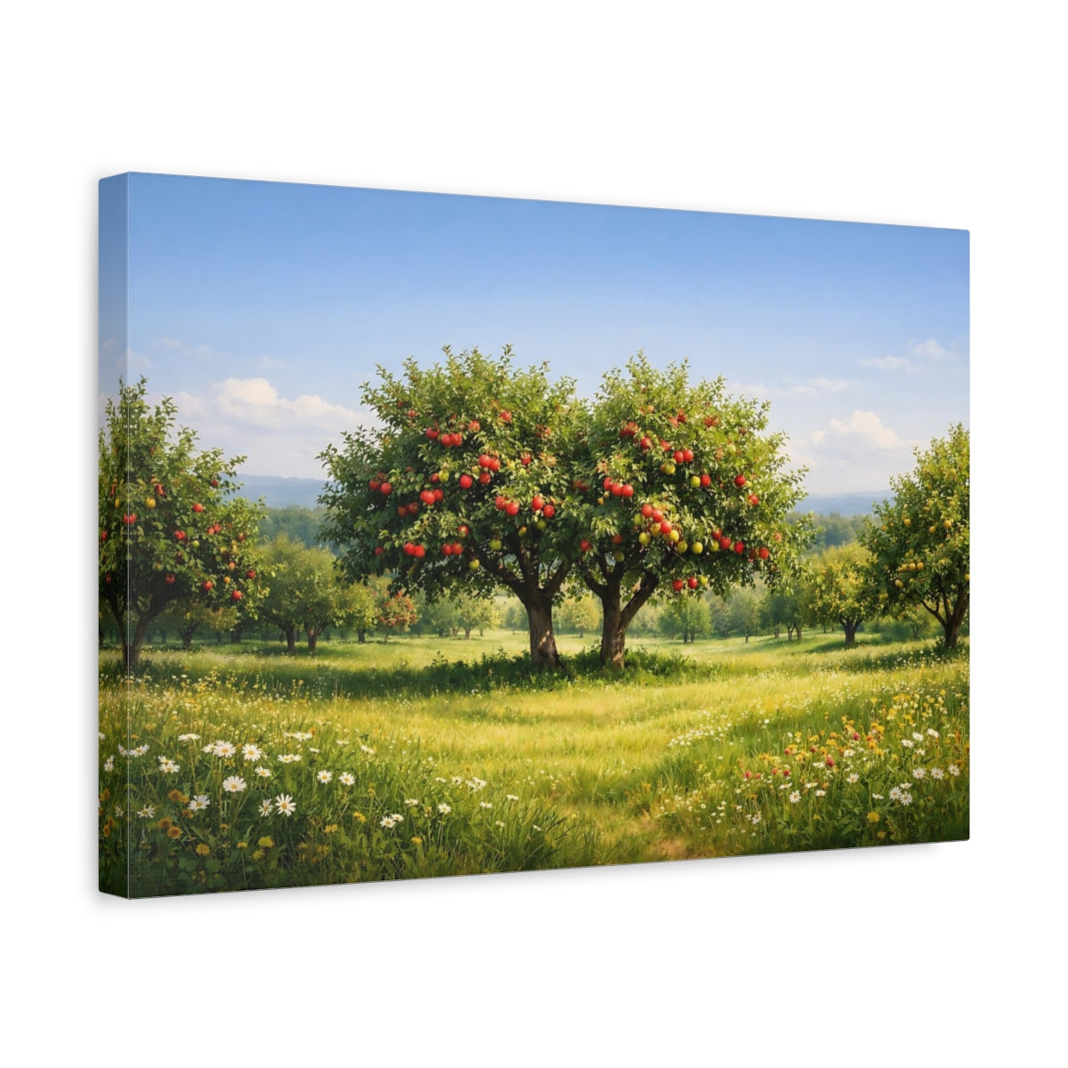 Side Mockup 4. Nature Apple Trees Red Green Apple Trees shown as stretched canvas wall art