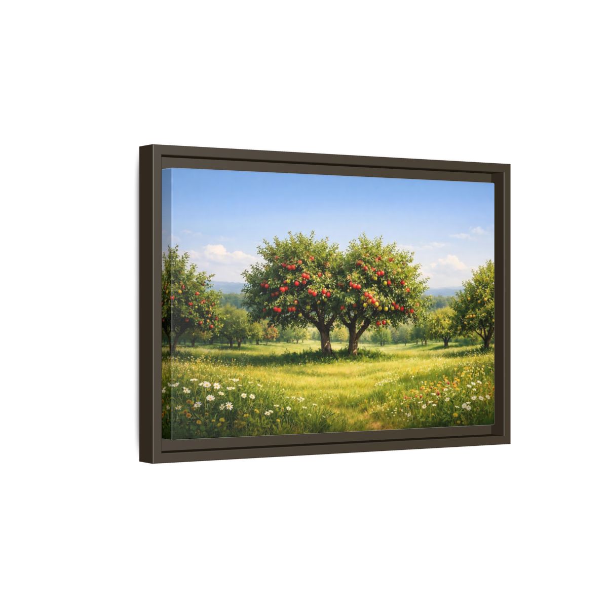 Side Mockup 5. Nature Apple Trees Red Apple Orchard shown as stretched canvas wall art