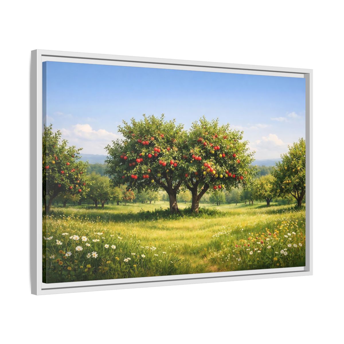 Side Mockup 10. Nature Apple Trees Red Apple Orchard shown as stretched canvas wall art