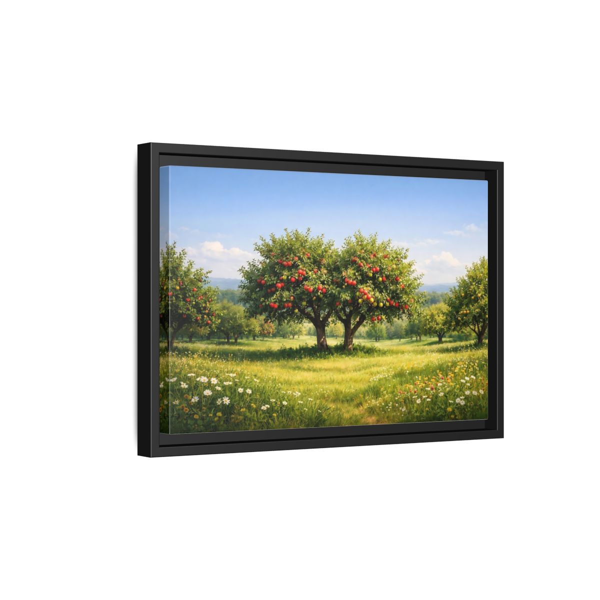 Side Mockup 6. Nature Apple Trees Red Apple Orchard shown as stretched canvas wall art