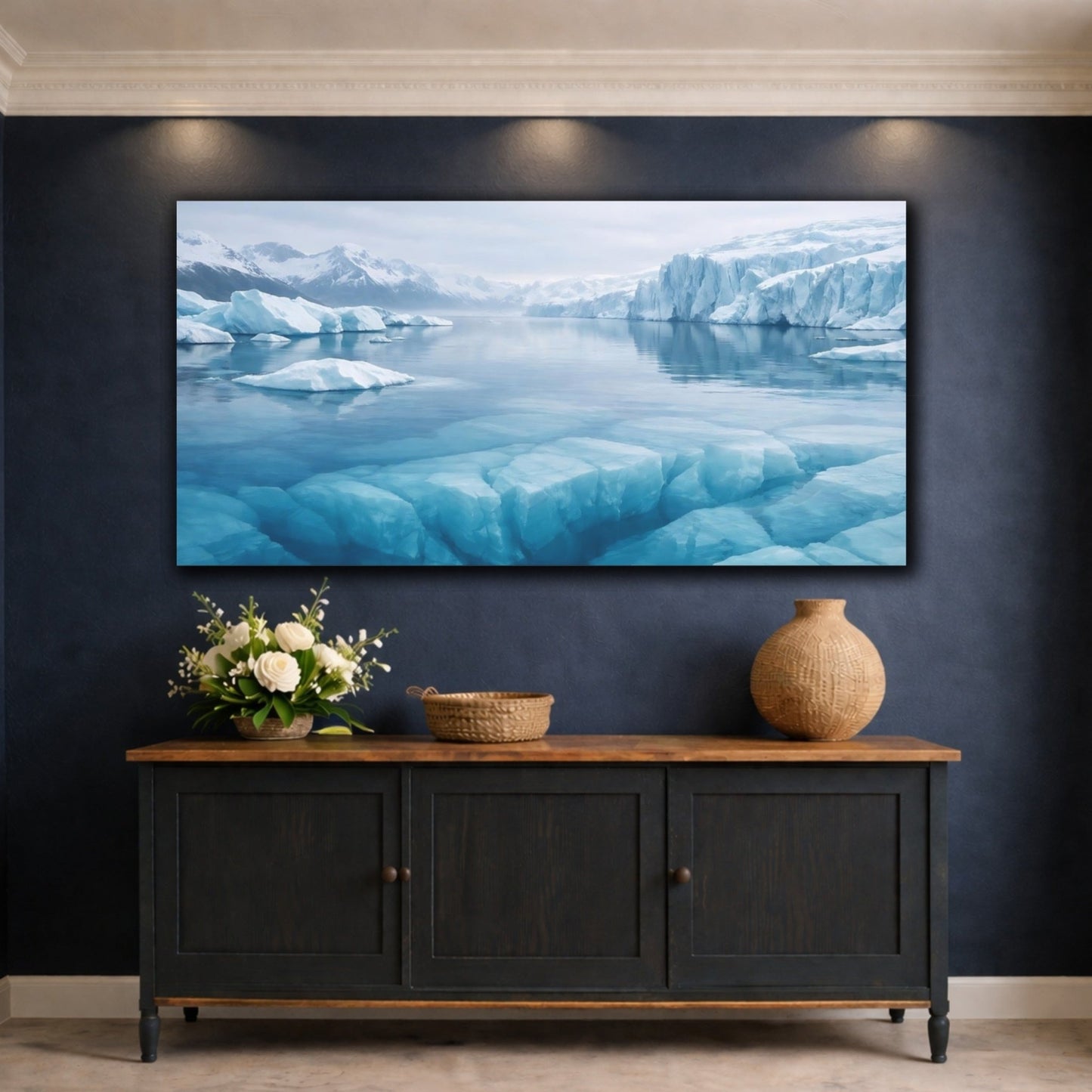 Nature Arctic Landscape Blue And White - Canvas Wall Art Print - YesArtYes
