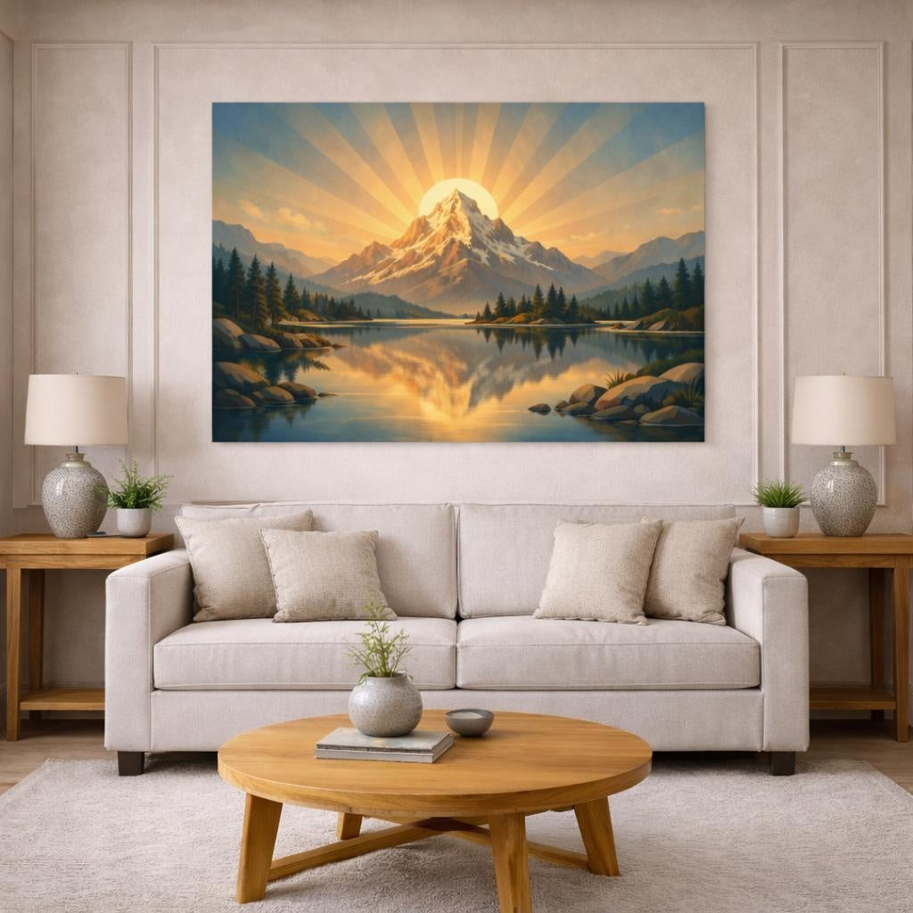 Nature Art Deco shown as canvas wall art in a modern living room