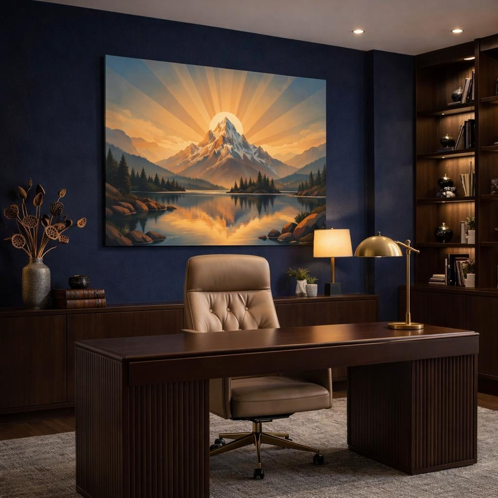 Nature Art Deco shown as canvas wall art in a refined dining room