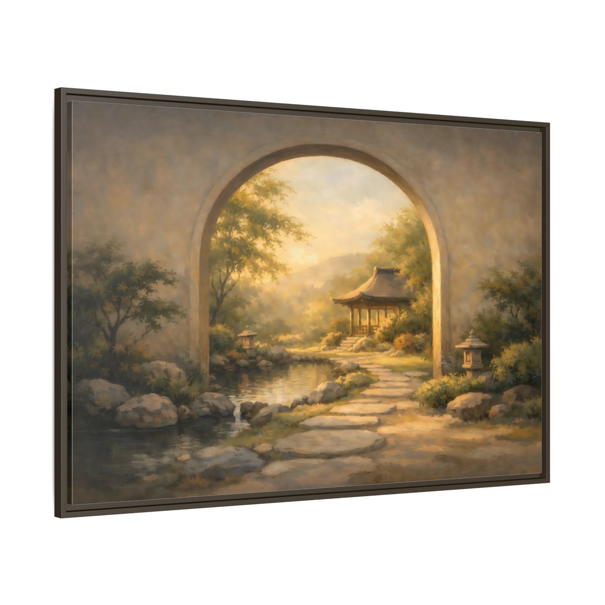 Main Mockup. Nature Asian Garden Golden Garden Landscape shown as stretched canvas wall art