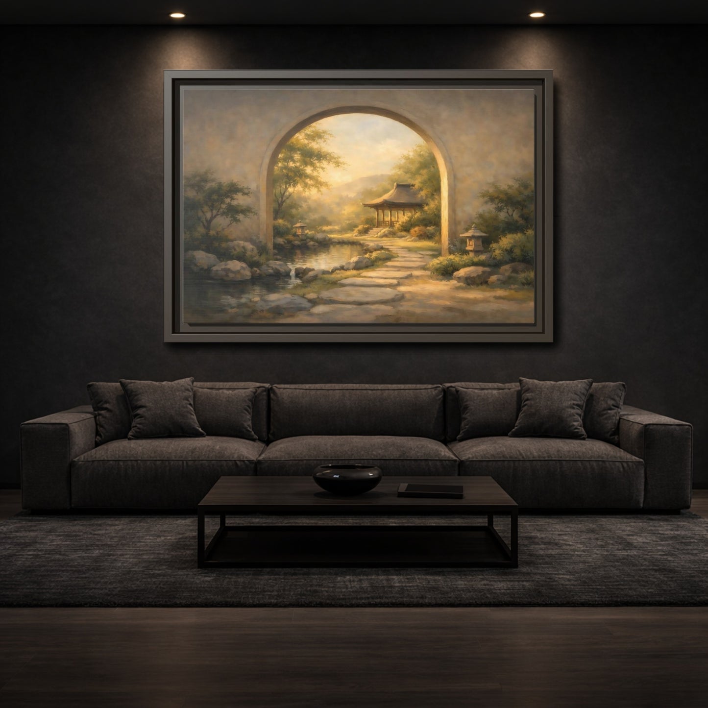 Mockup 2. Nature Asian Garden Golden Garden Landscape shown as stretched canvas wall art