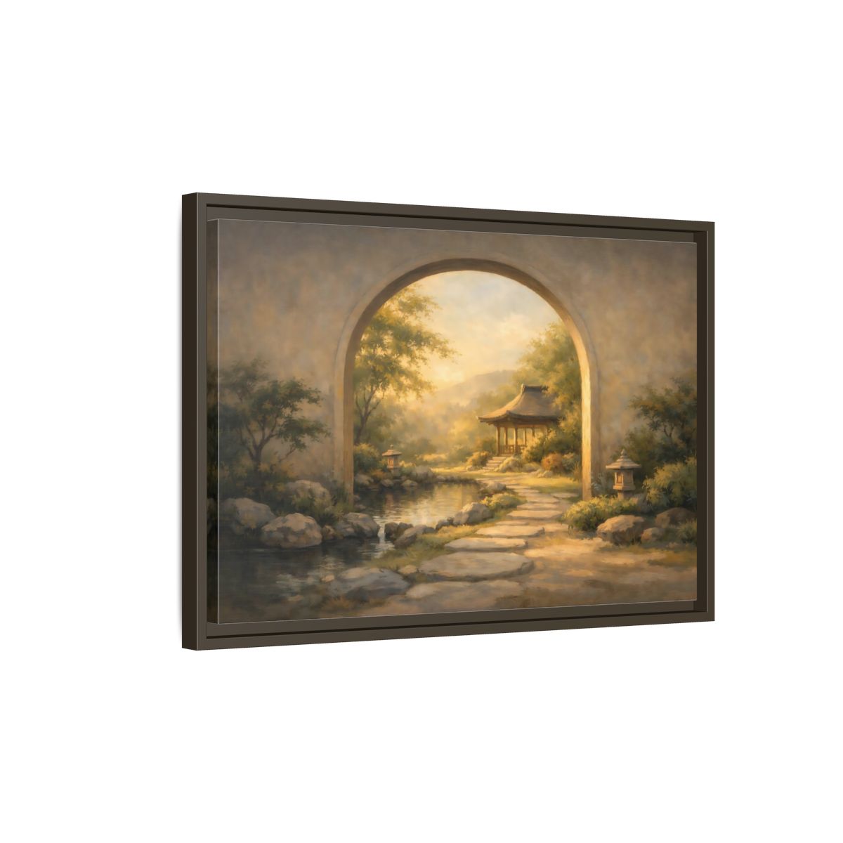 Side Mockup 2. Nature Asian Garden Golden Garden Landscape shown as stretched canvas wall art
