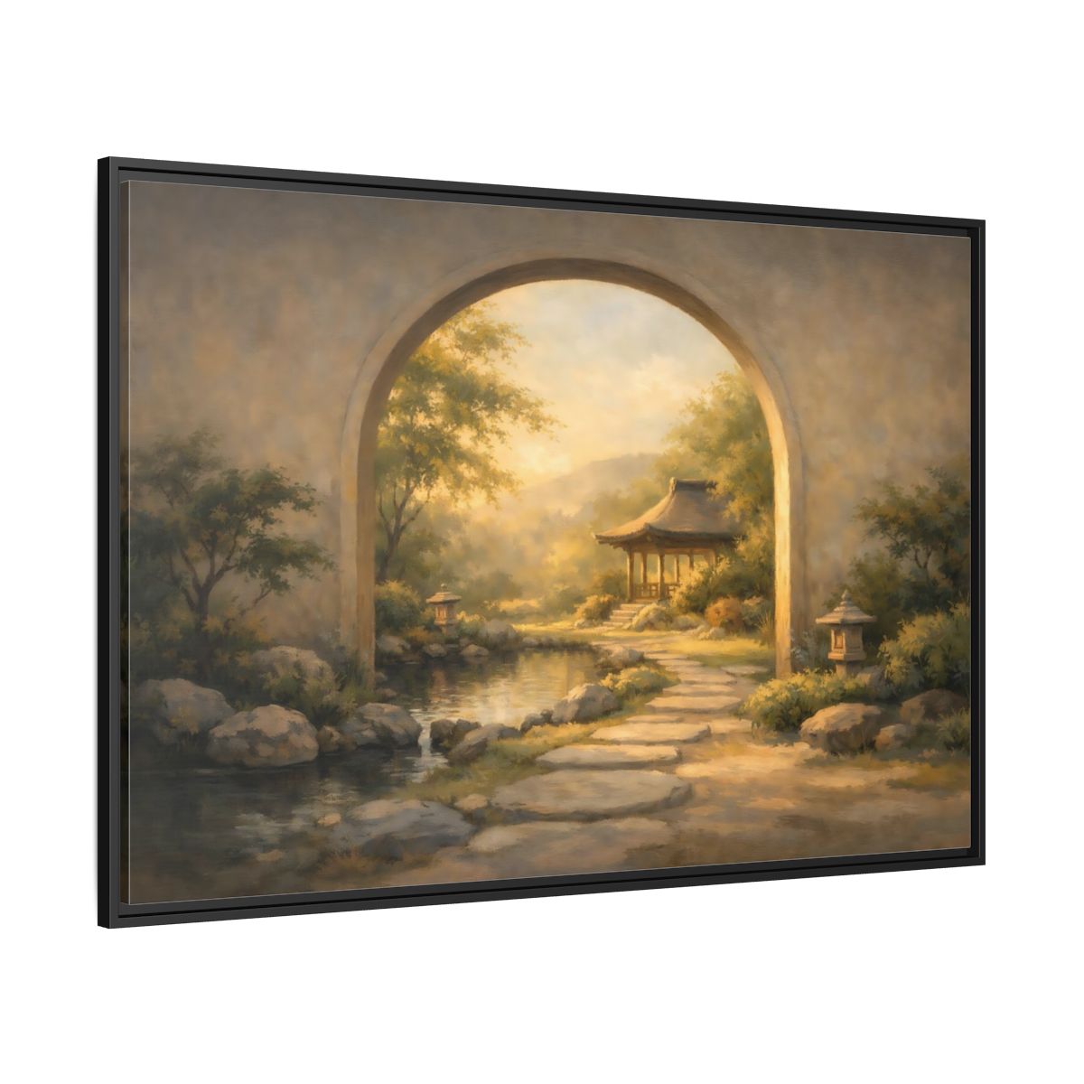 Side Mockup 12. Nature Asian Garden Golden Garden Landscape shown as stretched canvas wall art