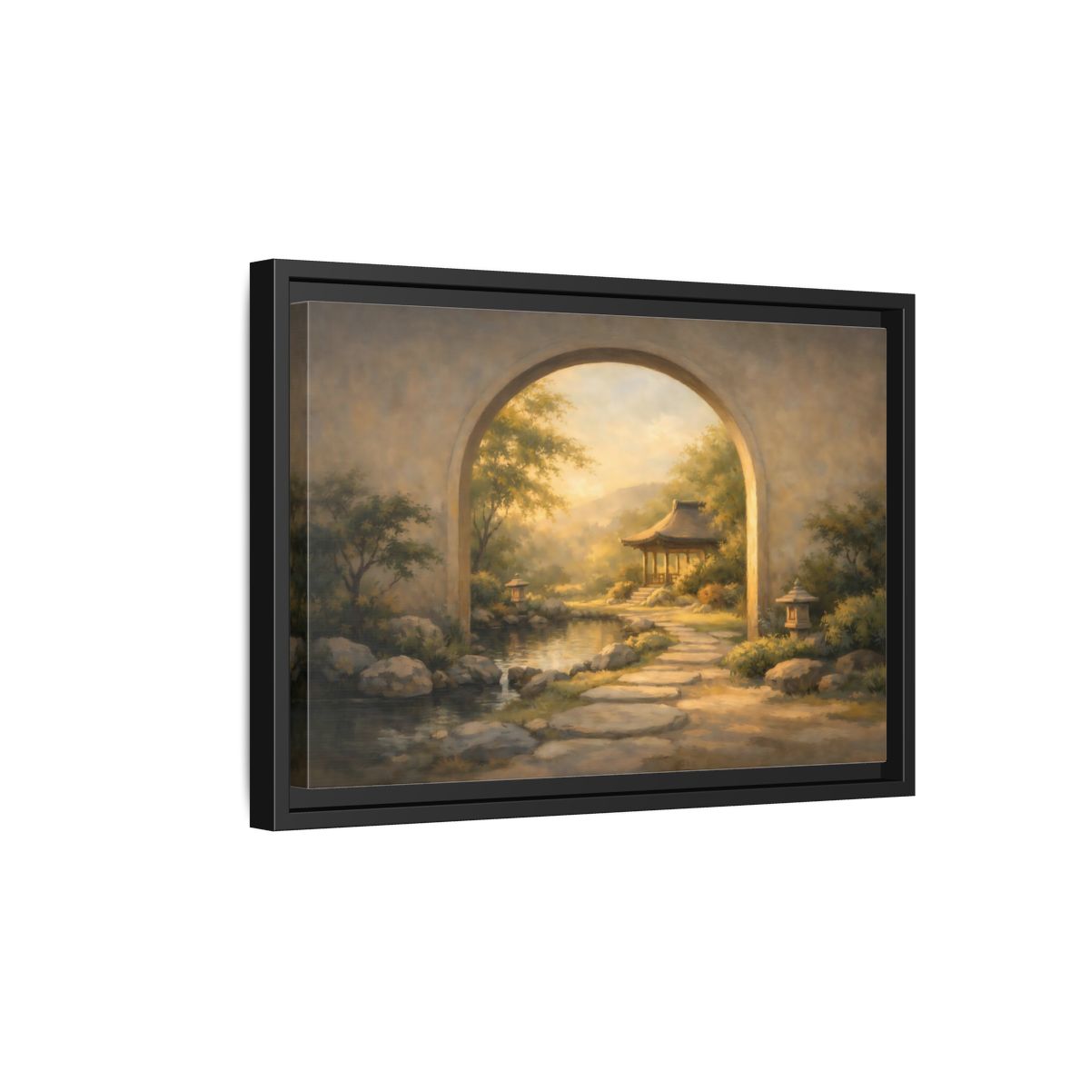 Side Mockup 6. Nature Asian Garden Golden Garden Landscape shown as stretched canvas wall art