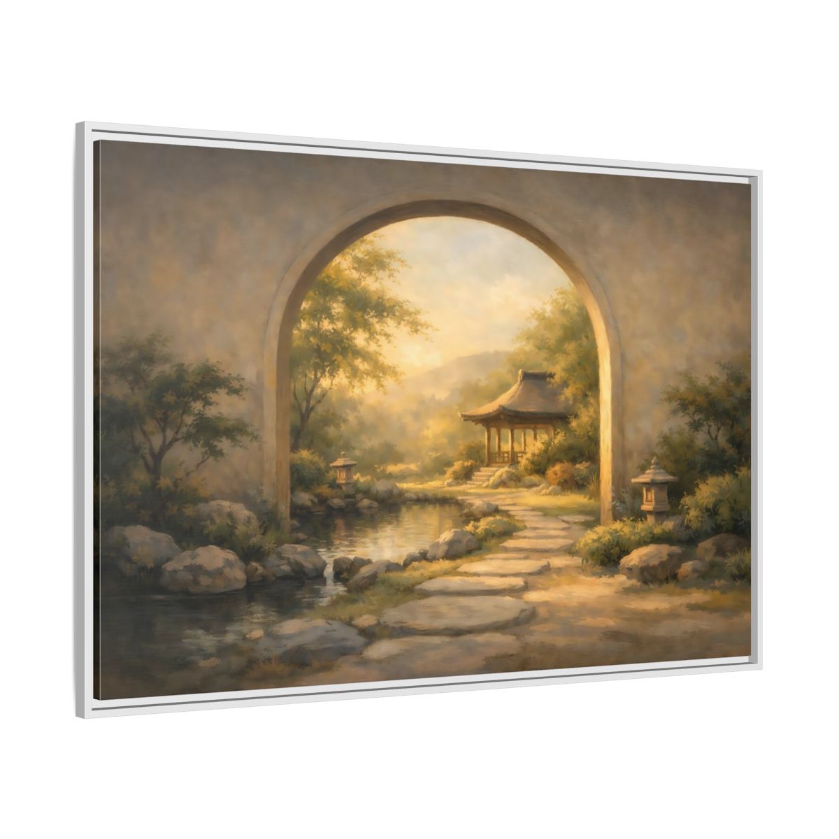 Side Mockup 7. Nature Asian Garden Golden Garden Landscape shown as stretched canvas wall art
