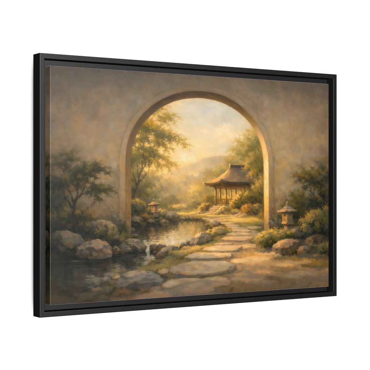 Side Mockup 14. Nature Asian Garden Golden Garden Landscape shown as stretched canvas wall art