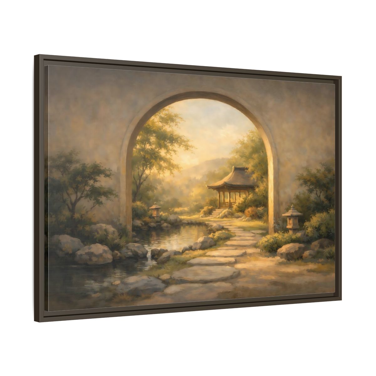 Side Mockup 9. Nature Asian Garden Golden Garden Landscape shown as stretched canvas wall art