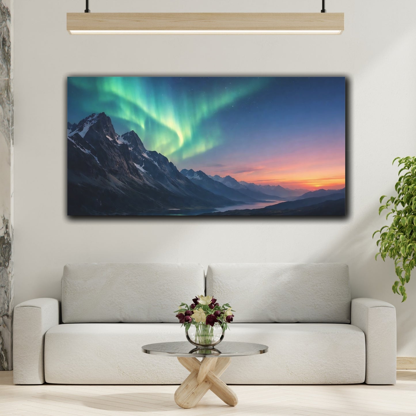 Mockup 3. Nature Aurora Borealis Green Aurora Landscape shown as stretched canvas wall art