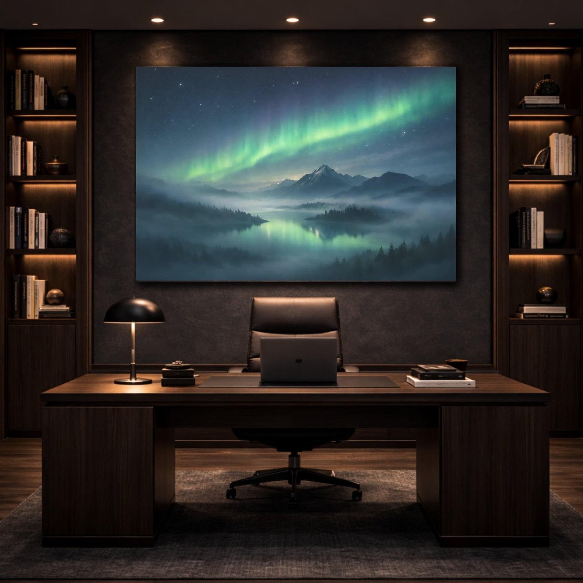 Nature Aurora Borealis Northern Lights Landscape - Canvas Wall Art Print - YesArtYes