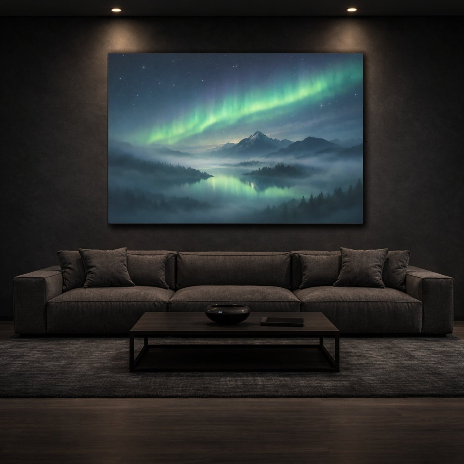 Nature Aurora Borealis Northern Lights Landscape - Canvas Wall Art Print - YesArtYes
