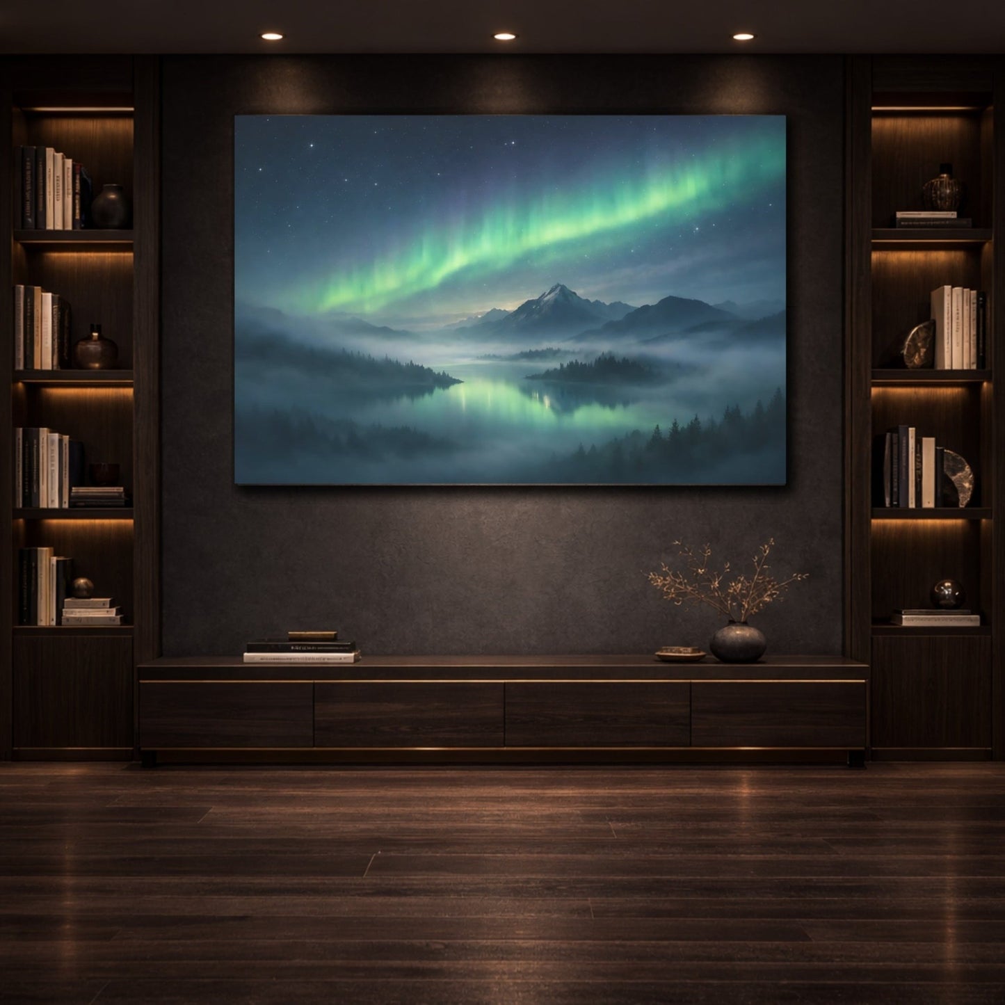 Nature Aurora Borealis Northern Lights Landscape - Canvas Wall Art Print - YesArtYes