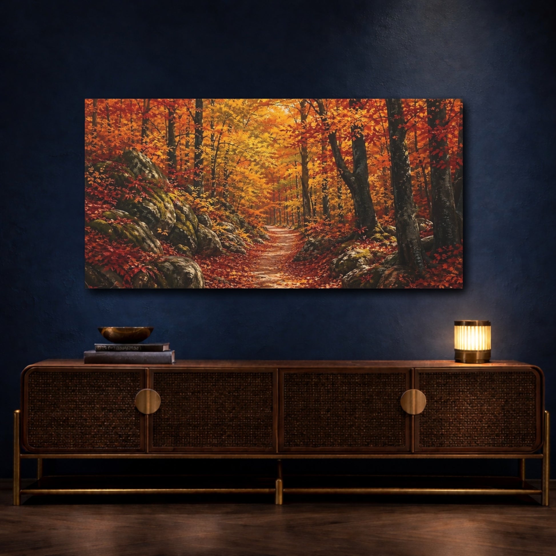 Mockup 4. Nature Autumn Forest Autumn Forest Colors shown as stretched canvas wall art