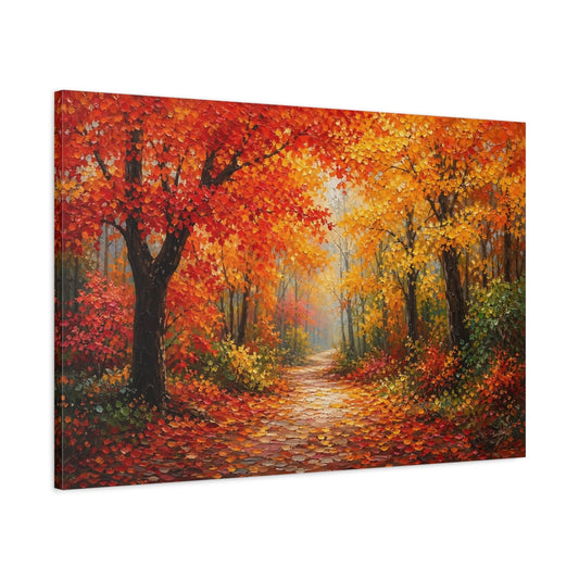 Main Mockup. Nature Autumn Forest Autumn Path shown as stretched canvas wall art