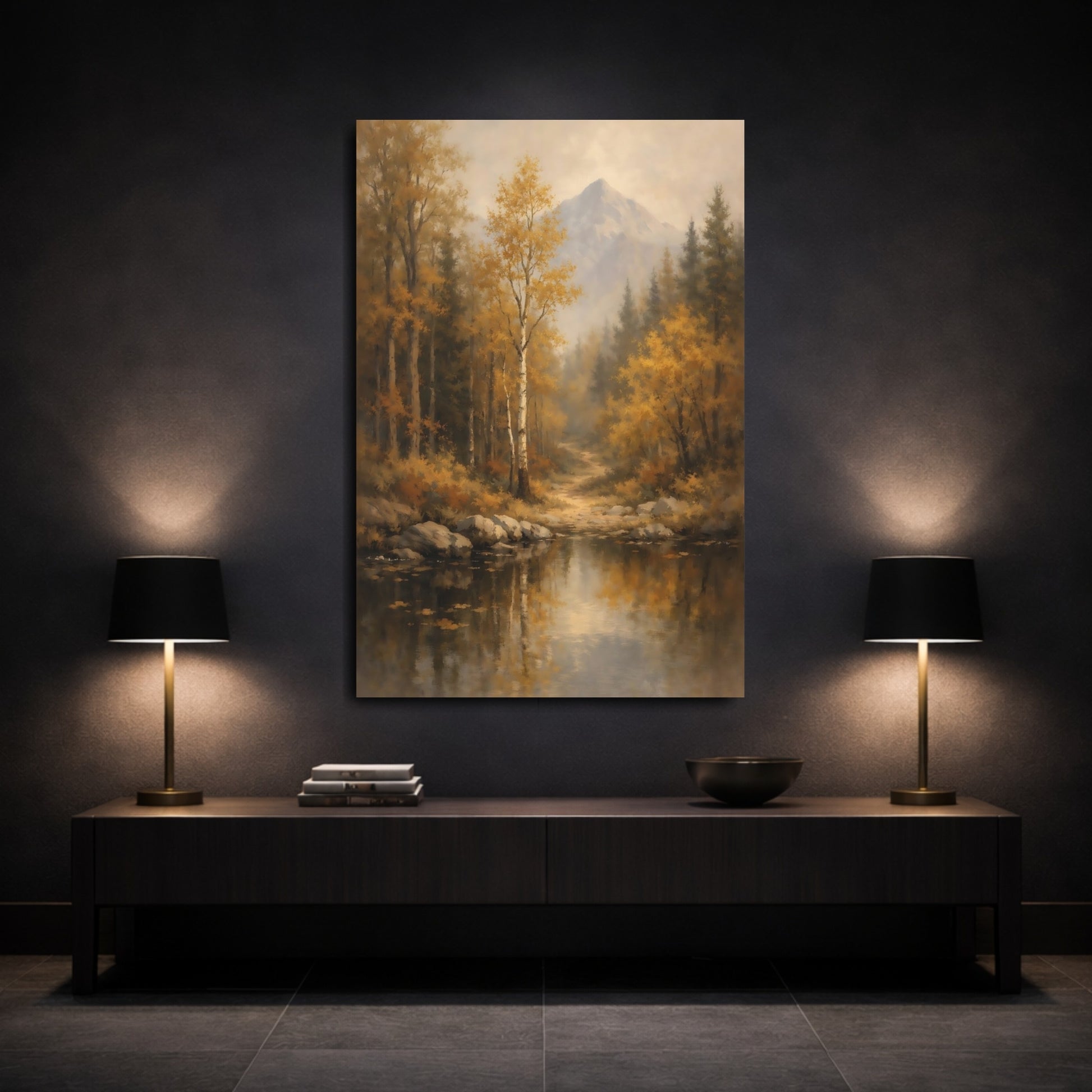 Mockup 2. Nature Autumn Forest Golden Autumn Forest shown as stretched canvas wall art