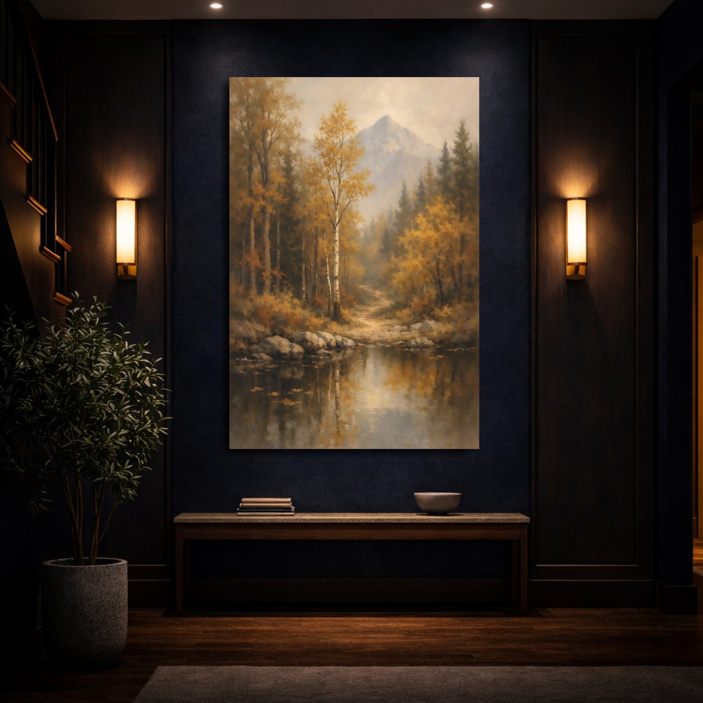 Mockup 3. Nature Autumn Forest Golden Autumn Forest shown as stretched canvas wall art