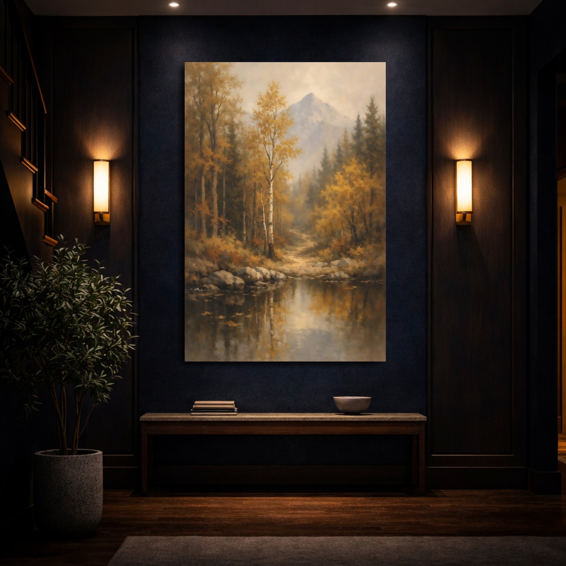 Mockup 3. Nature Autumn Forest Golden Autumn Forest shown as stretched canvas wall art