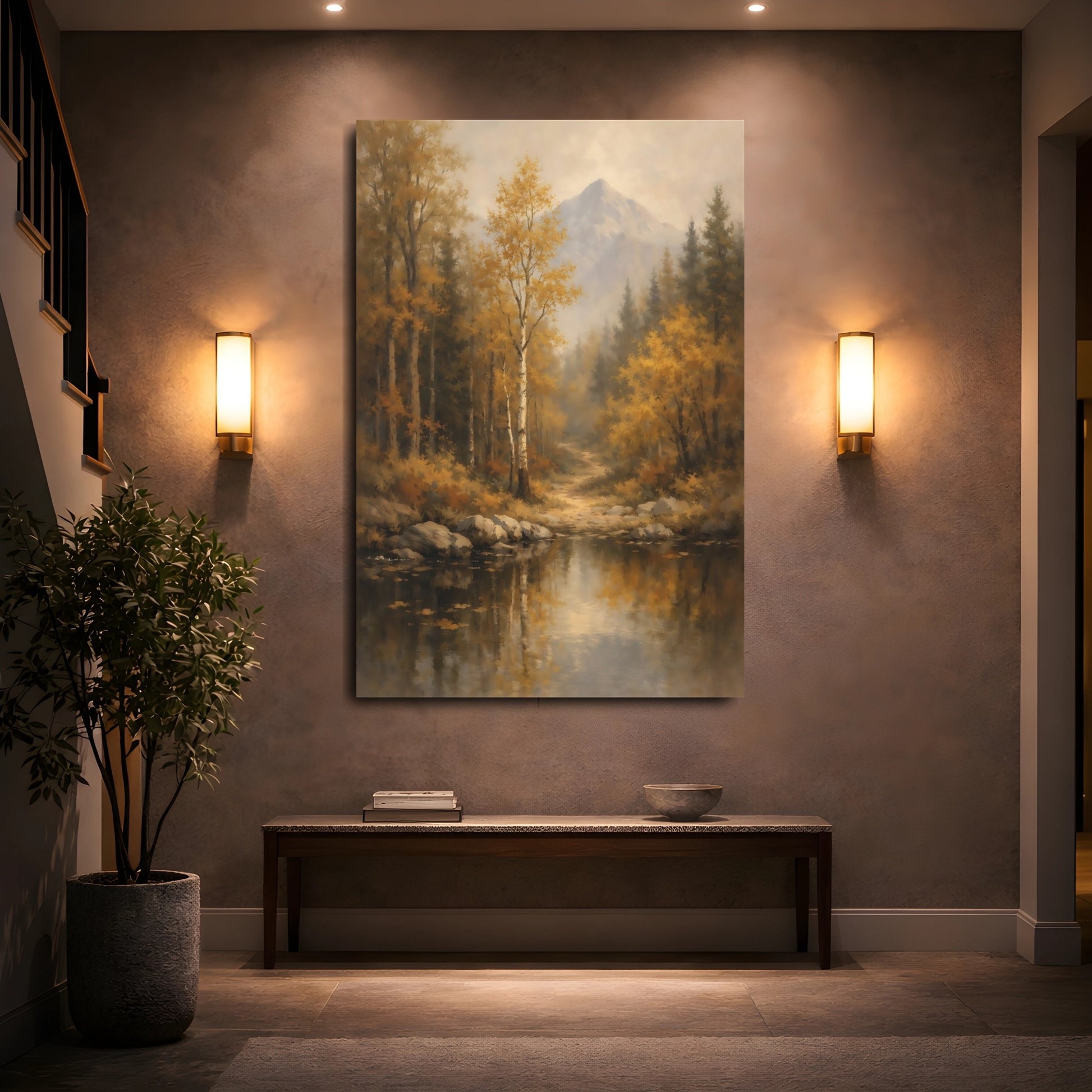 Mockup 4. Nature Autumn Forest Golden Autumn Forest shown as stretched canvas wall art