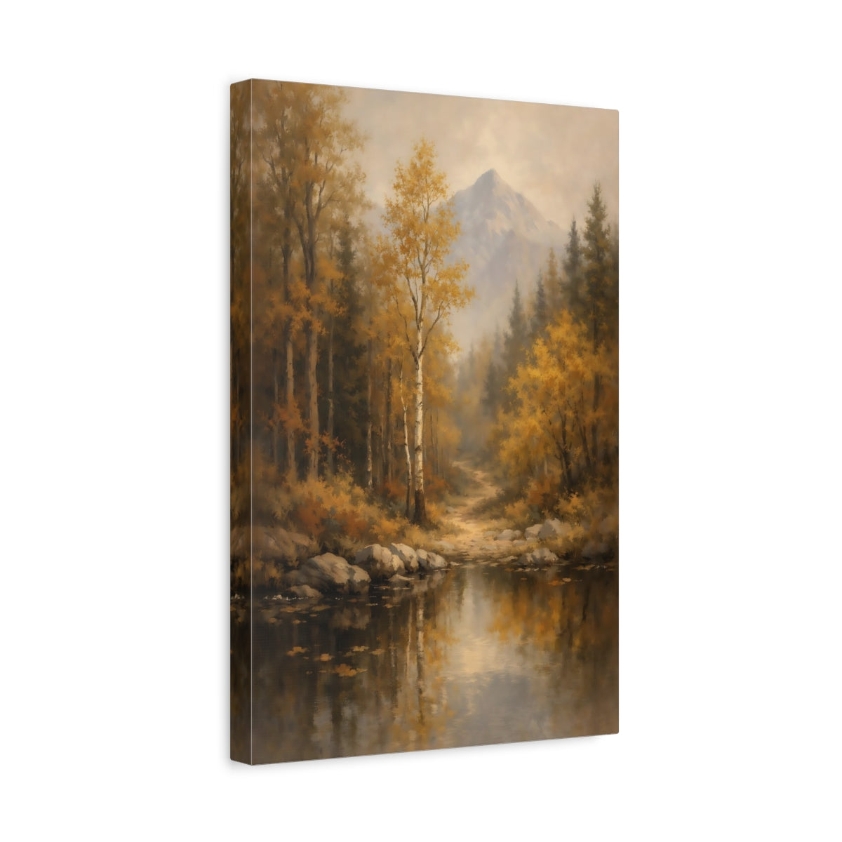 Side Mockup 4. Nature Autumn Forest Golden Autumn Forest shown as stretched canvas wall art