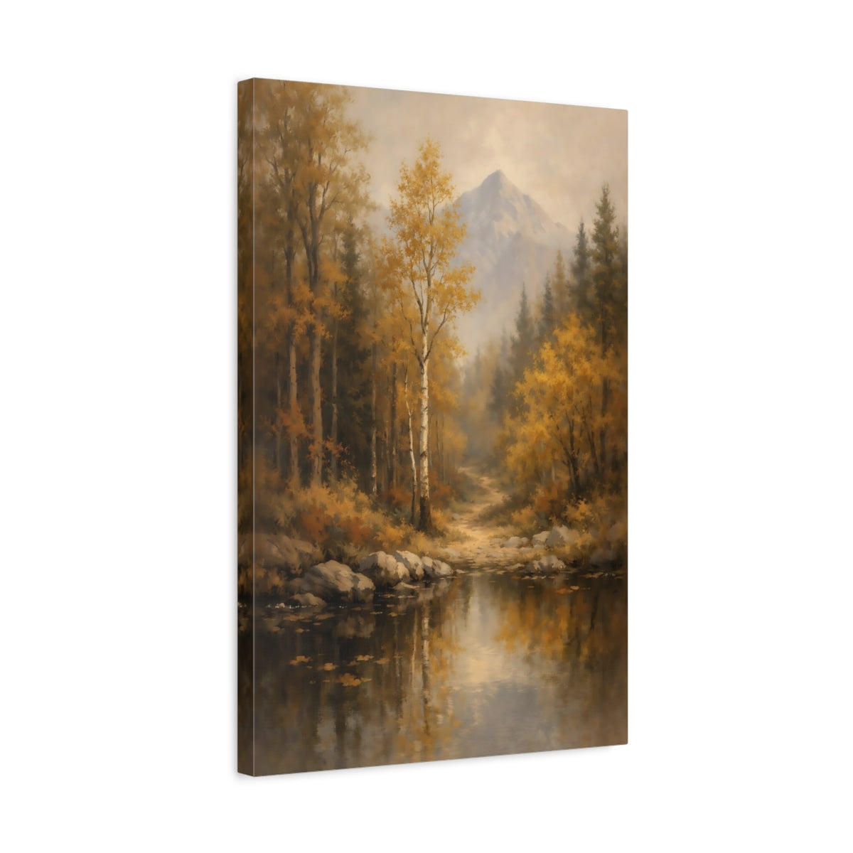 Side Mockup 3. Nature Autumn Forest Golden Autumn Forest shown as stretched canvas wall art