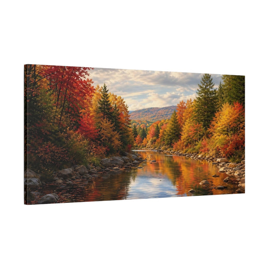 Main Mockup. Nature Autumn Forest Red Orange Green shown as stretched canvas wall art