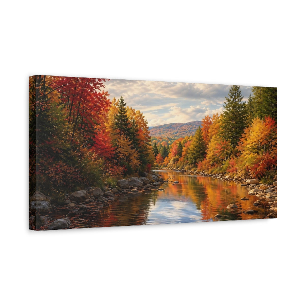 Side Mockup 3. Nature Autumn Forest Red Orange Green shown as stretched canvas wall art