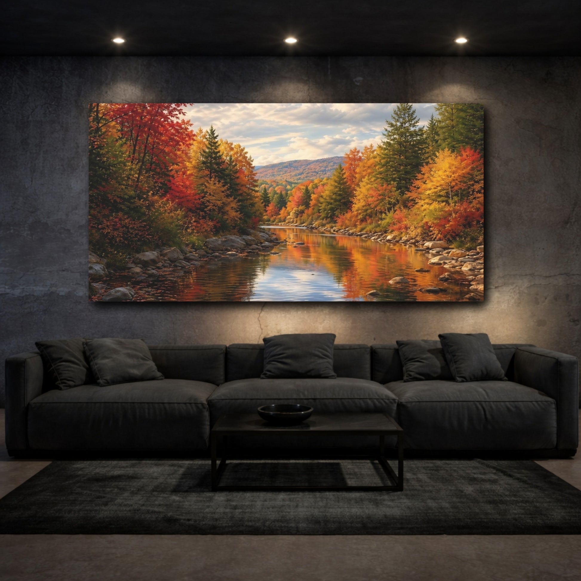 Mockup 2. Nature Autumn Forest Red Orange Green shown as stretched canvas wall art