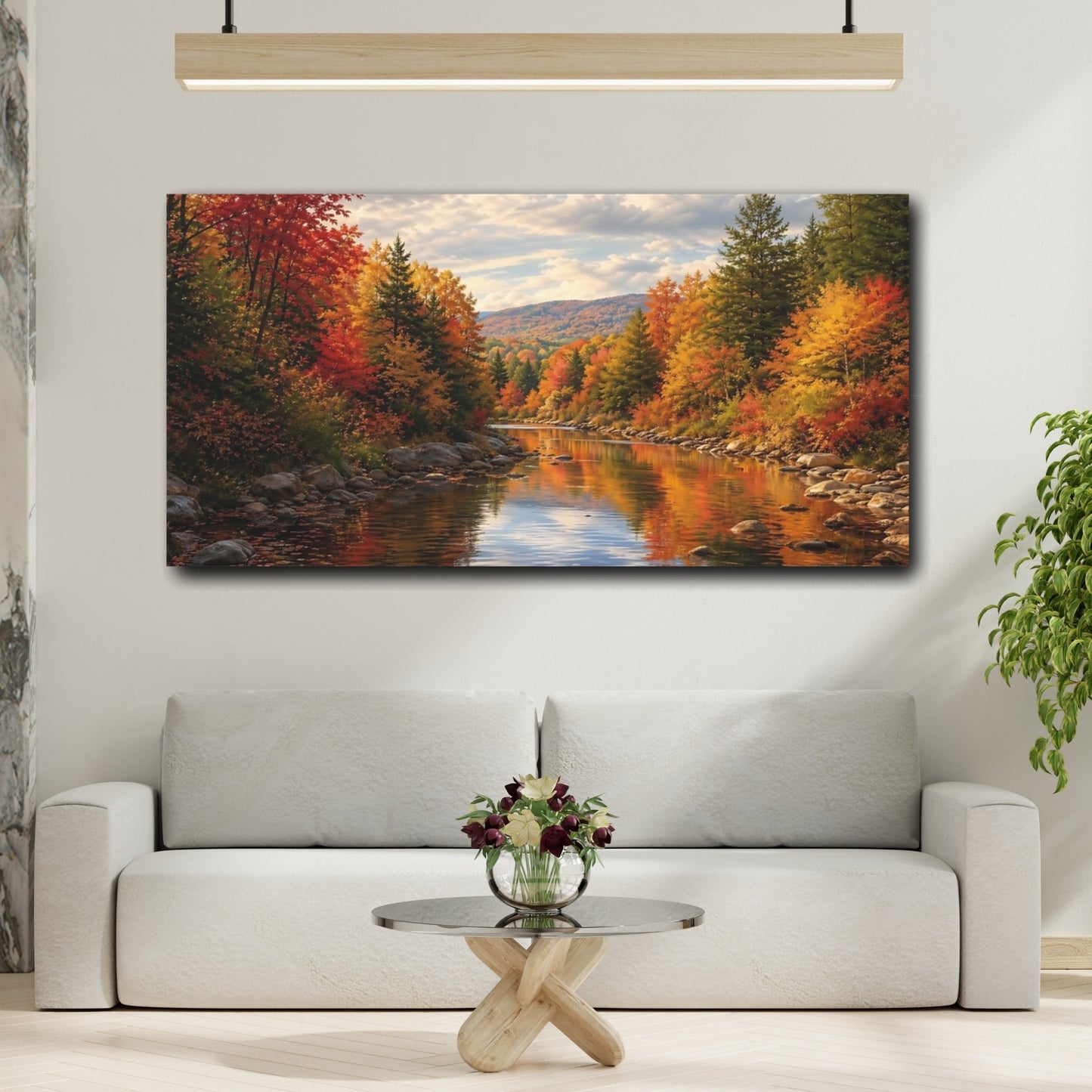 Mockup 3. Nature Autumn Forest Red Orange Green shown as stretched canvas wall art