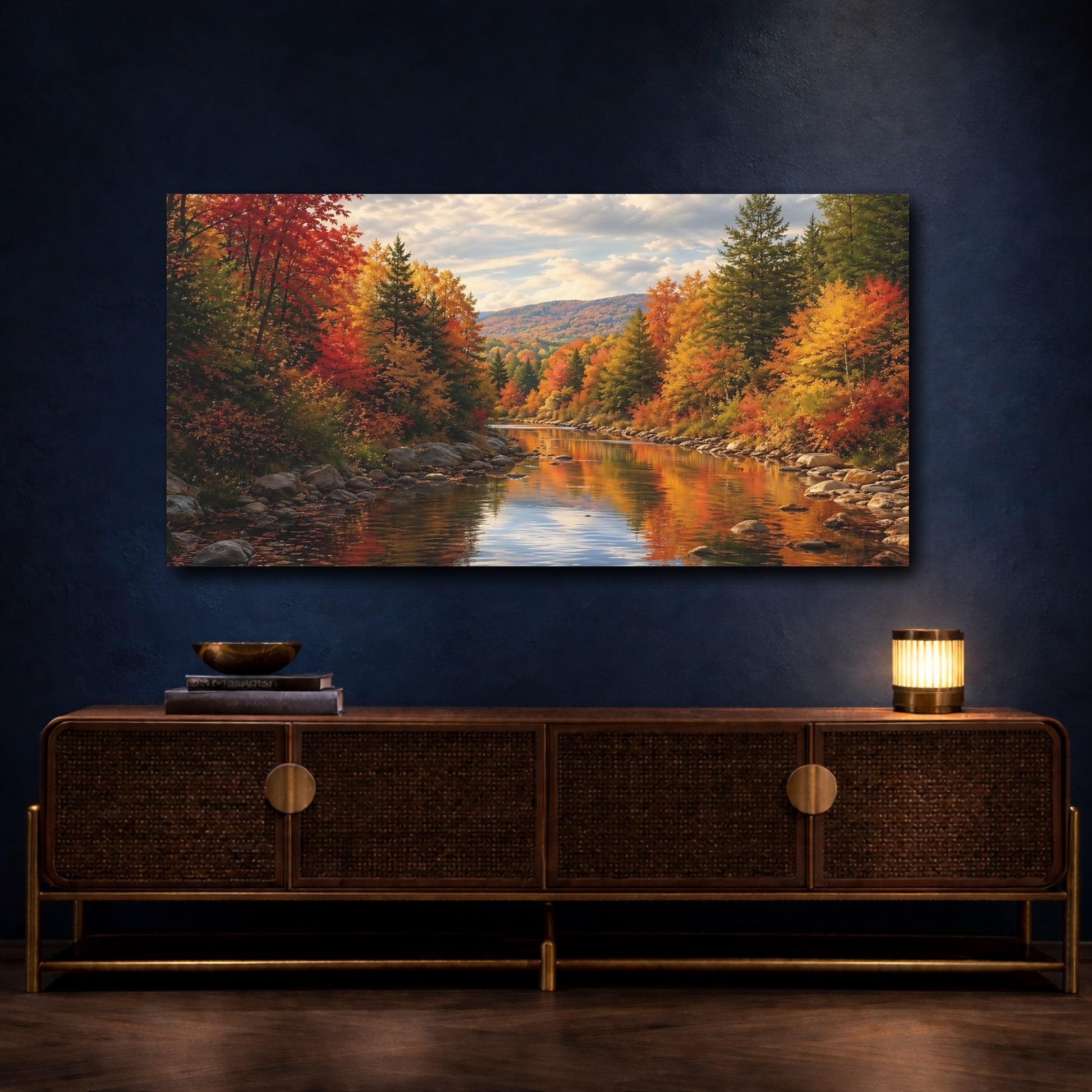 Mockup 4. Nature Autumn Forest Red Orange Green shown as stretched canvas wall art