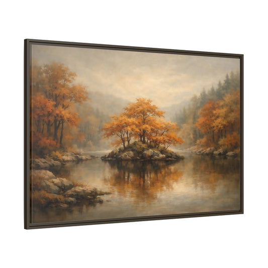 Main Mockup. Nature Autumn Island Orange Autumn Landscape shown as stretched canvas wall art