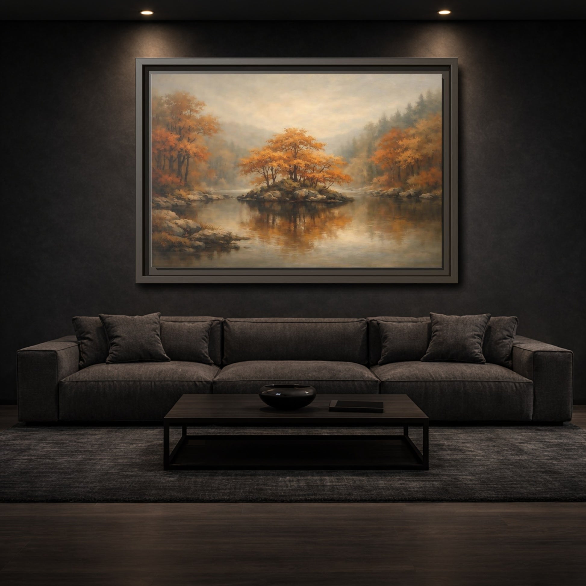 Mockup 2. Nature Autumn Island Orange Autumn Landscape shown as stretched canvas wall art